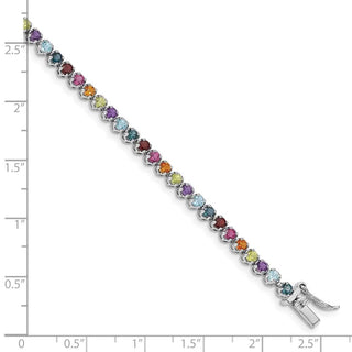 7.5" Sterling Silver Rhodium-plated Multicolor Gemstone Tennis Bracelet