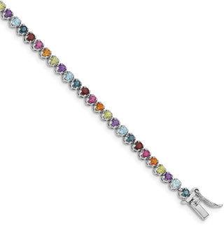 7.5" Sterling Silver Rhodium-plated Multicolor Gemstone Tennis Bracelet