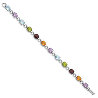 7.25" Sterling Silver Rhodium-plated Oval Multicolor Gemstone Bracelet