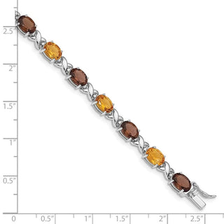 7.5" Rhodium-plated Sterling Silver Smoky Quartz, Citrine & White Topaz Bracelet