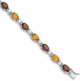 7.5" Rhodium-plated Sterling Silver Smoky Quartz, Citrine & White Topaz Bracelet