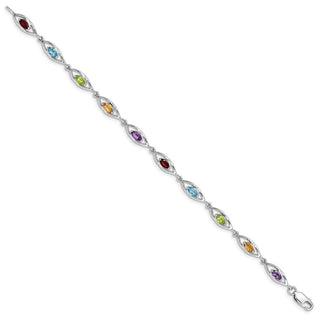 7.5" Sterling Silver Amethyst, Blue Topaz, Peridot, Citrine & Garnet Bracelet
