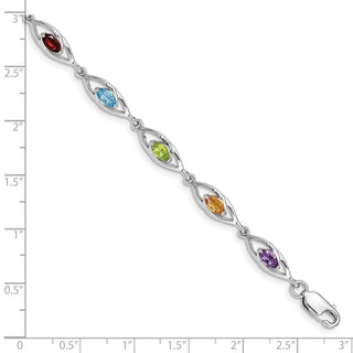 7.5" Sterling Silver Amethyst, Blue Topaz, Peridot, Citrine & Garnet Bracelet