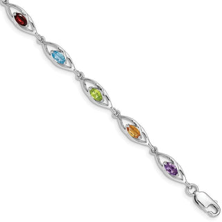 7.5" Sterling Silver Amethyst, Blue Topaz, Peridot, Citrine & Garnet Bracelet