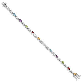7.5" Sterling Silver Rhodium-plated Amethyst, Blue Topaz, Citrine, Peridot, Garnet Bracelet QG5061-7.5