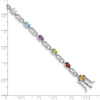 7.5" Sterling Silver Rhodium-plated Amethyst, Blue Topaz, Citrine, Peridot, Garnet Bracelet QG5061-7.5