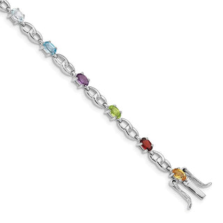 7.5" Sterling Silver Rhodium-plated Amethyst, Blue Topaz, Citrine, Peridot, Garnet Bracelet QG5061-7.5