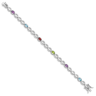 7.5" Sterling Silver Amethyst, Blue Topaz, Garnet & Peridot Bracelet