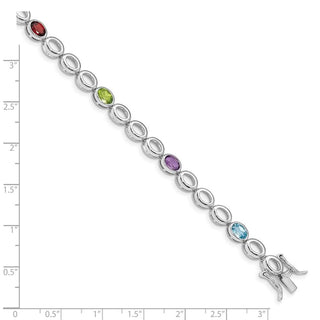 7.5" Sterling Silver Amethyst, Blue Topaz, Garnet & Peridot Bracelet