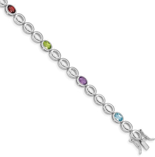 7.5" Sterling Silver Amethyst, Blue Topaz, Garnet & Peridot Bracelet