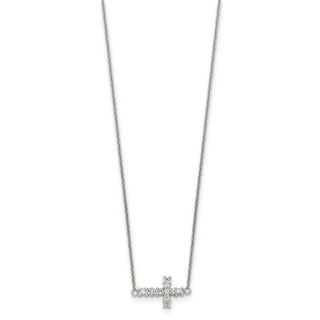 Sterling Silver CZ Sideways Cross Necklace