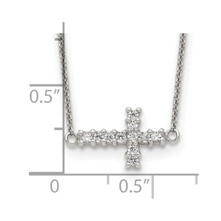 Sterling Silver CZ Sideways Cross Necklace