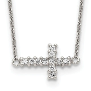 Sterling Silver CZ Sideways Cross Necklace
