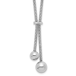 Rhodium-plated Sterling Silver Diamond-cut w/1.5in ext. 2-Bead Y-Necklace