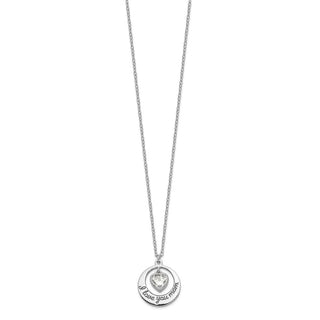 Sterling Silver Rhodium-plated CZ Heart LOVE YOU MOM w/2in ext Necklace