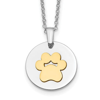 Sterling Silver Rhodium-plated Gold-plated Paw Print w/2in ext Necklace