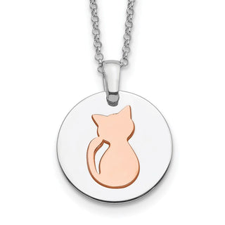 Sterling Silver Rhodium-plated Rose Gold-plated Cat w/2in ext Necklace