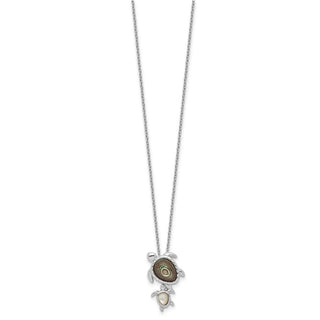 18" Sterling Silver Rhodium-plated Abalone and Mother of Pearl Turtle Necklace