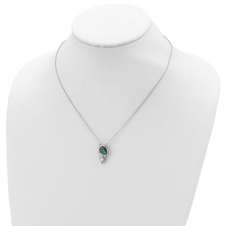 18" Sterling Silver Rhodium-plated Abalone and Mother of Pearl Turtle Necklace