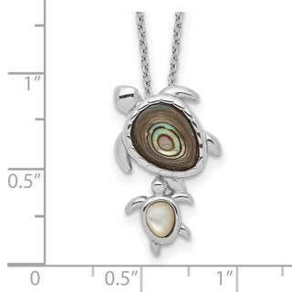 18" Sterling Silver Rhodium-plated Abalone and Mother of Pearl Turtle Necklace