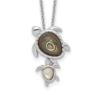 18" Sterling Silver Rhodium-plated Abalone and Mother of Pearl Turtle Necklace