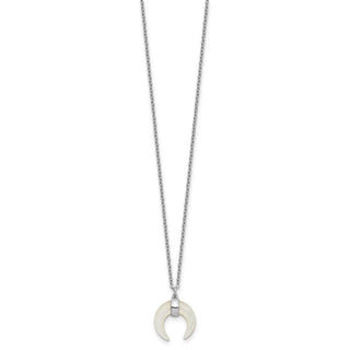 16" Sterling Silver Rhodium-plated Mother Of Pearl Moon w/2in ext Necklace