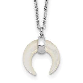 16" Sterling Silver Rhodium-plated Mother Of Pearl Moon w/2in ext Necklace