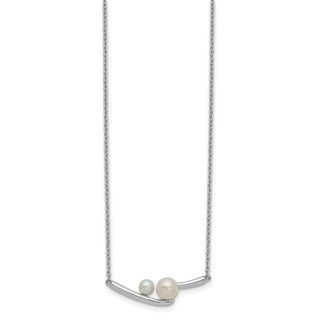 17.5" Sterling Silver Rhodium-plated Freshwater Cultured Pearl Bar w/ 1in ext Necklace