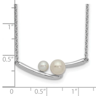 17.5" Sterling Silver Rhodium-plated Freshwater Cultured Pearl Bar w/ 1in ext Necklace