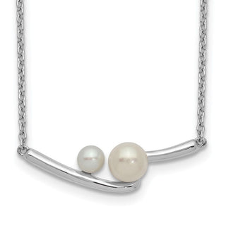 17.5" Sterling Silver Rhodium-plated Freshwater Cultured Pearl Bar w/ 1in ext Necklace
