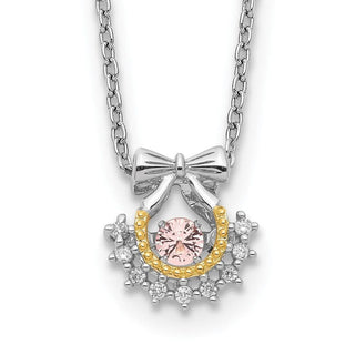 Sterling Silver Gold-tone Moving Pink CZ w/2in ext Necklace QG5523-16