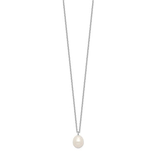 Sterling Silver Rhodium-plated 8-9mm Rice Freshwater Cultured Pearl Necklace/Earrings Set