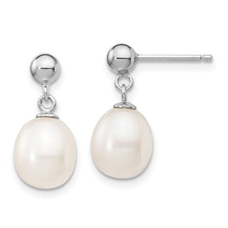 Sterling Silver Rhodium-plated 8-9mm Rice Freshwater Cultured Pearl Necklace/Earrings Set