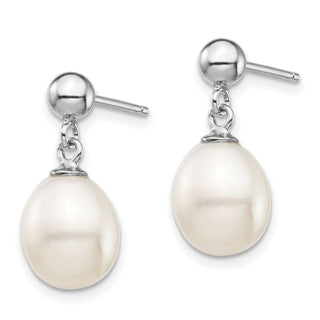 Sterling Silver Rhodium-plated 8-9mm Rice Freshwater Cultured Pearl Necklace/Earrings Set