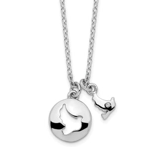 Rhodium-plated Sterling Silver CZ Cut Out Dove & Dangle Necklace
