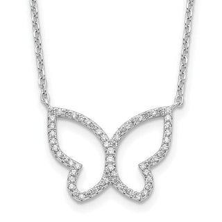 Rhodium-plated Sterling Silver Open Butterfly CZ w/2 in ext. Necklace