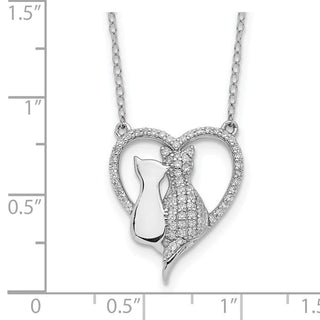 Rhodium-plated Sterling Silver Polished CZ Cats w/2 in ext. Necklace