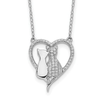 Rhodium-plated Sterling Silver Polished CZ Cats w/2 in ext. Necklace