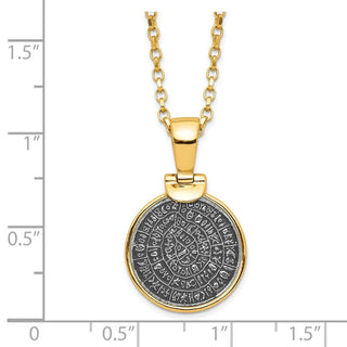 Yellow Sterling Silver Polished Replica Phaistos Coin Pendant 2 in ext. Necklace