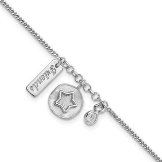 7" Sterling Silver Rhodium-plated Satin Star Friends CZ with .5in Ext Bracelet