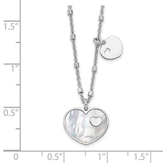 15.5" Sterling Silver Rhodium-plated Mother of Pearl Heart w/1 in Ext Necklace