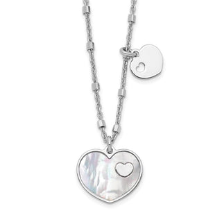 15.5" Sterling Silver Rhodium-plated Mother of Pearl Heart w/1 in Ext Necklace