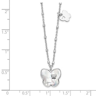 15.5" Sterling Silver Rhodium-plated Mother of Pearl Butterfly w/1in Ext Necklace