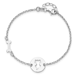 7" Sterling Silver Rhodium-plated Puppy and Bone w/.5 in Ext Bracelet