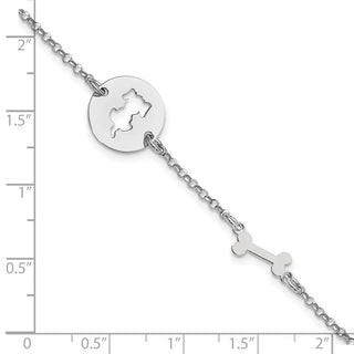 7" Sterling Silver Rhodium-plated Puppy and Bone w/.5 in Ext Bracelet