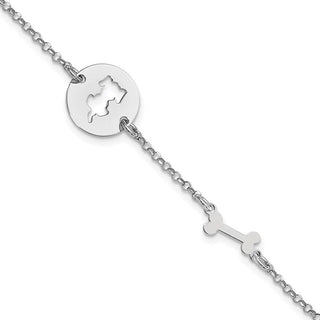 7" Sterling Silver Rhodium-plated Puppy and Bone w/.5 in Ext Bracelet