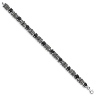 7.25" Sterling Silver Rhodium-plated Marcasite and Black Onyx Bracelet