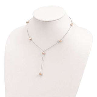 16" Sterling Silver Rhodium-plated Pink Freshwater Cultured Pearl Y-Drop Necklace