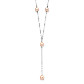 16" Sterling Silver Rhodium-plated Pink Freshwater Cultured Pearl Y-Drop Necklace