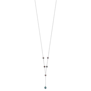 16" Sterling Silver Rhodium-plated Black Freshwater Cultured Pearl Y-Drop Necklace